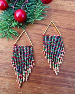 Shimmery Red and Greens Triangle Hoops